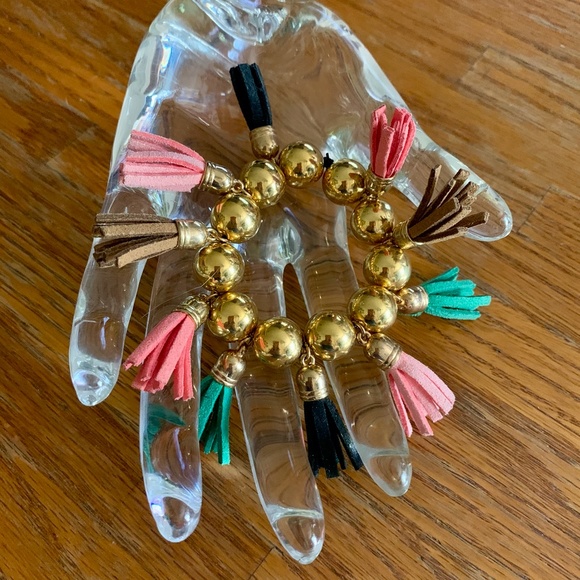 Tassel Bracelet - Gold Beads & Multi Color Tassels Bracelet - Picture 4 of 5